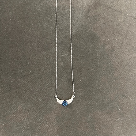 Necklace with a Blue Square Crystal and Small Diamonds - Picture 2 of 3